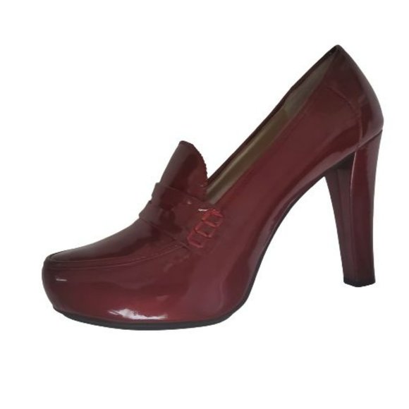 Me Too Women's Burgundy Patent Lather LORRE Penny Loafer Heels Pumps Size 9M - Picture 4 of 12